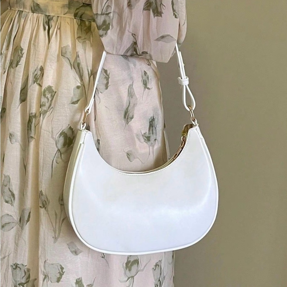 White Leather Purse, Shoulder Bag, Crossbody Purse, Half Moon, Neutral Bag, New